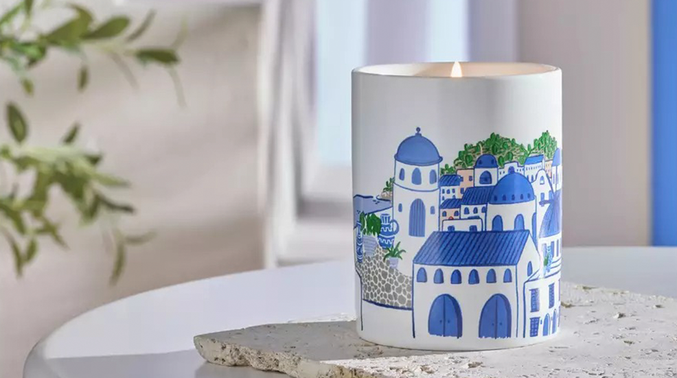 Candle with Santorini illustration